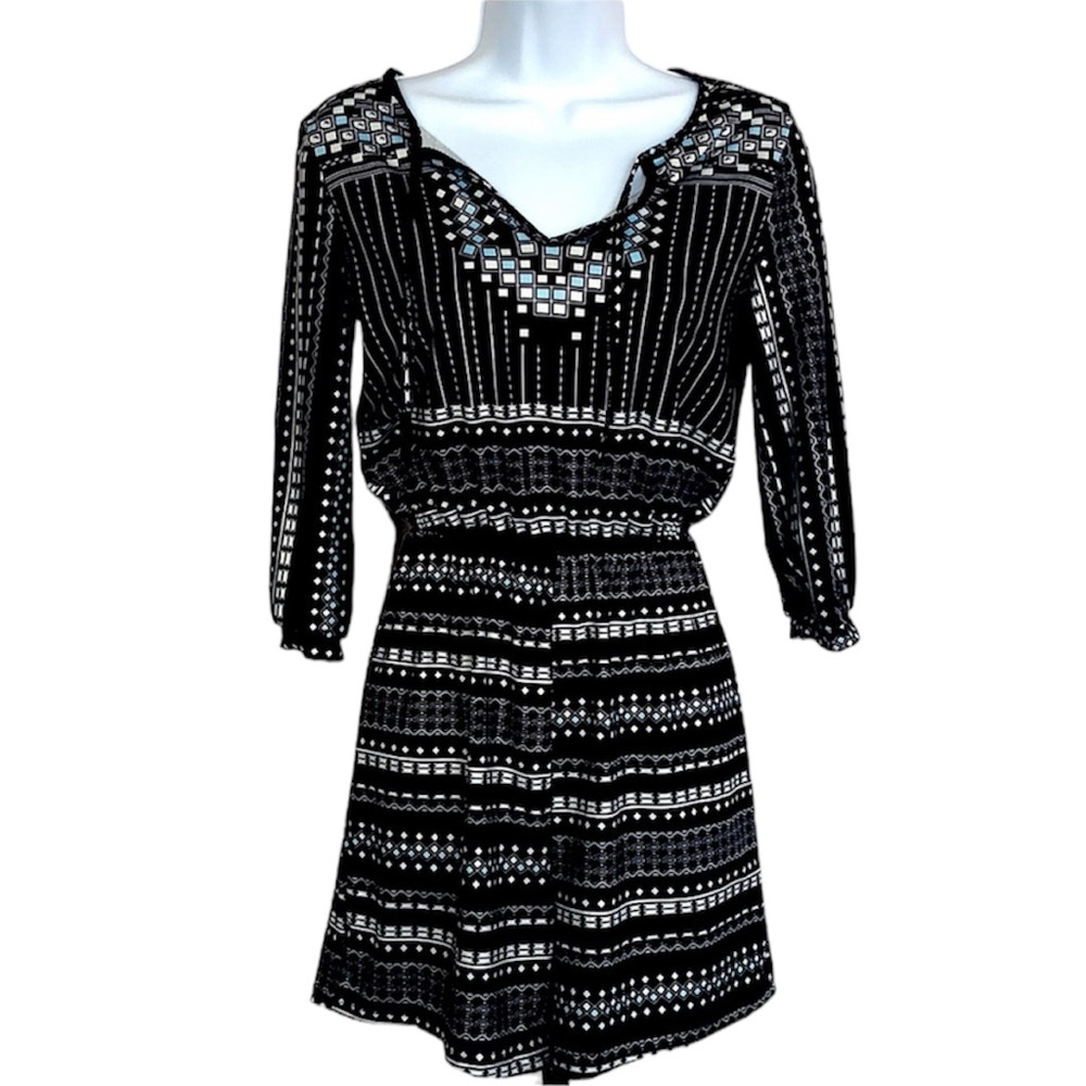 Romper Black and White Blue accents  long sleeves Small